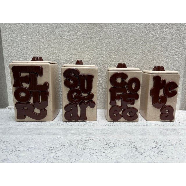 1980s Vintage Handcrafted Pottery Groovy Ceramic Kitchen Canisters, Set of Four For Sale - Image 5 of 12