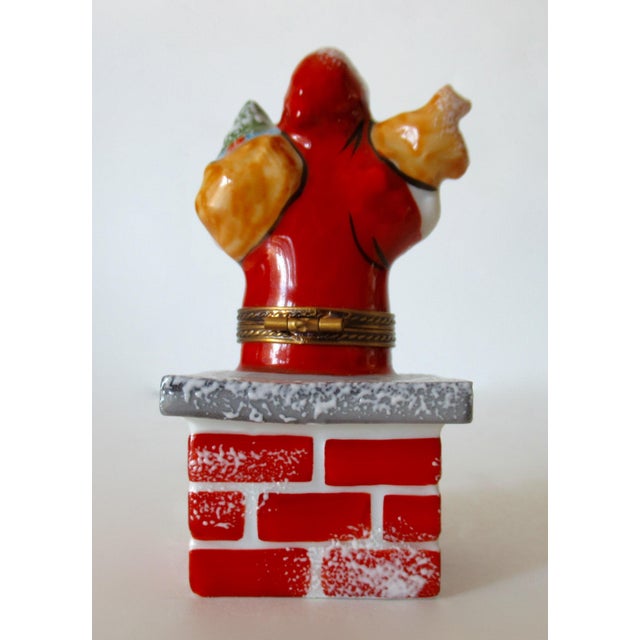 Red Limoges, France, Hand-Painted Porcelain Santa Claus in Chimney Collector's Lidded Trinket Box For Sale - Image 8 of 12