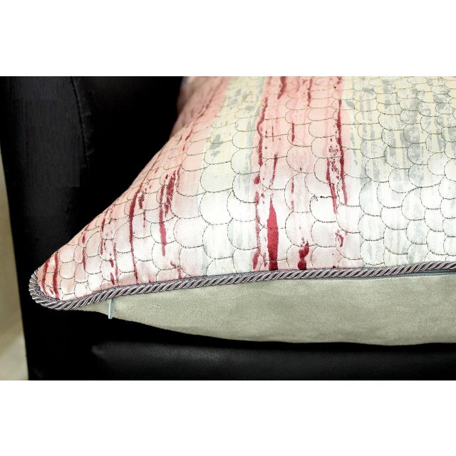 Ikat Stripe Scalamandre Silk Pillow With Fish Scale Embroidered and Piping For Sale - Image 6 of 12