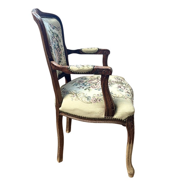 Vintage French Louis XV–Style Carved Wood Tapestry Armchair For Sale - Image 11 of 12