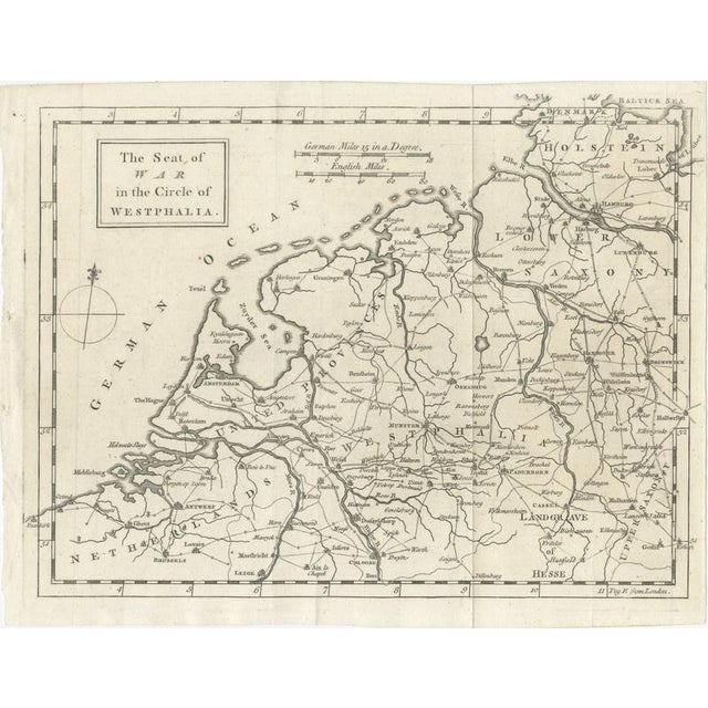 Seat of War Westphalia Map 1763, Antique Military Map Netherlands Germany An elegant mid-18th century engraved map titled...