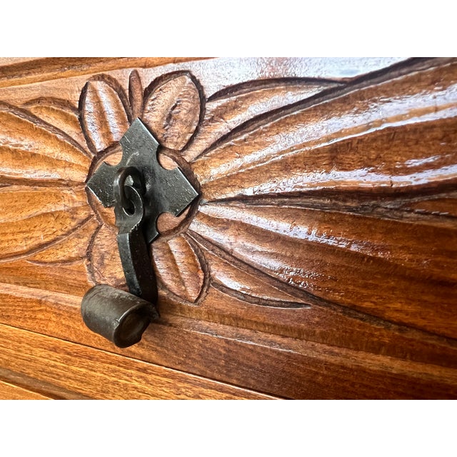 19th Spanish Narrow Baroque Carved Walnut Tuscan Two Drawer Credenza or Buffet For Sale - Image 11 of 11