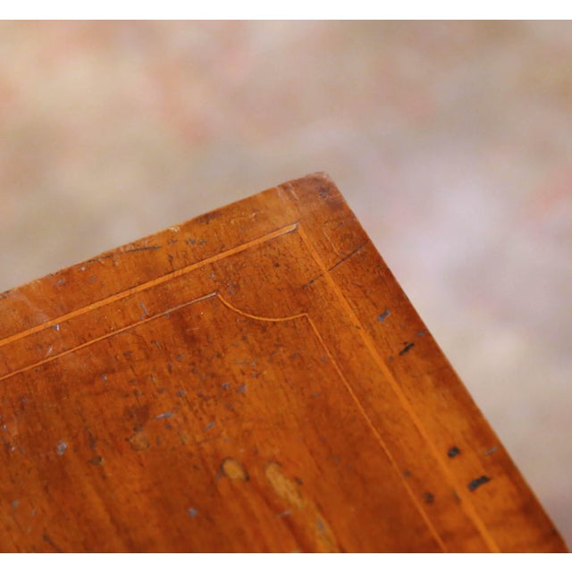 Wood 19th Century English Mahogany Inlaid Sliding Trays Side Table With Cane Shelves For Sale - Image 7 of 11