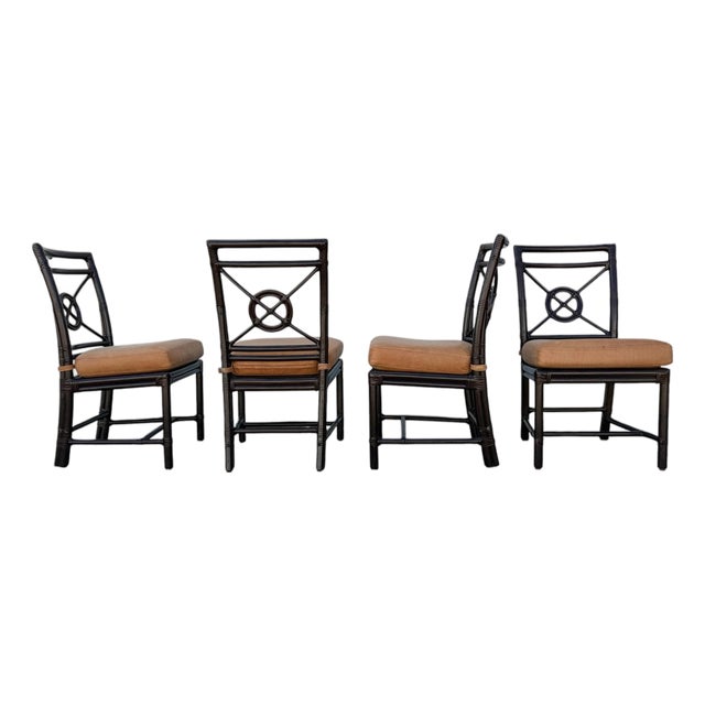 McGuire Rattan Target Back Dining Chairs Set of 4 For Sale