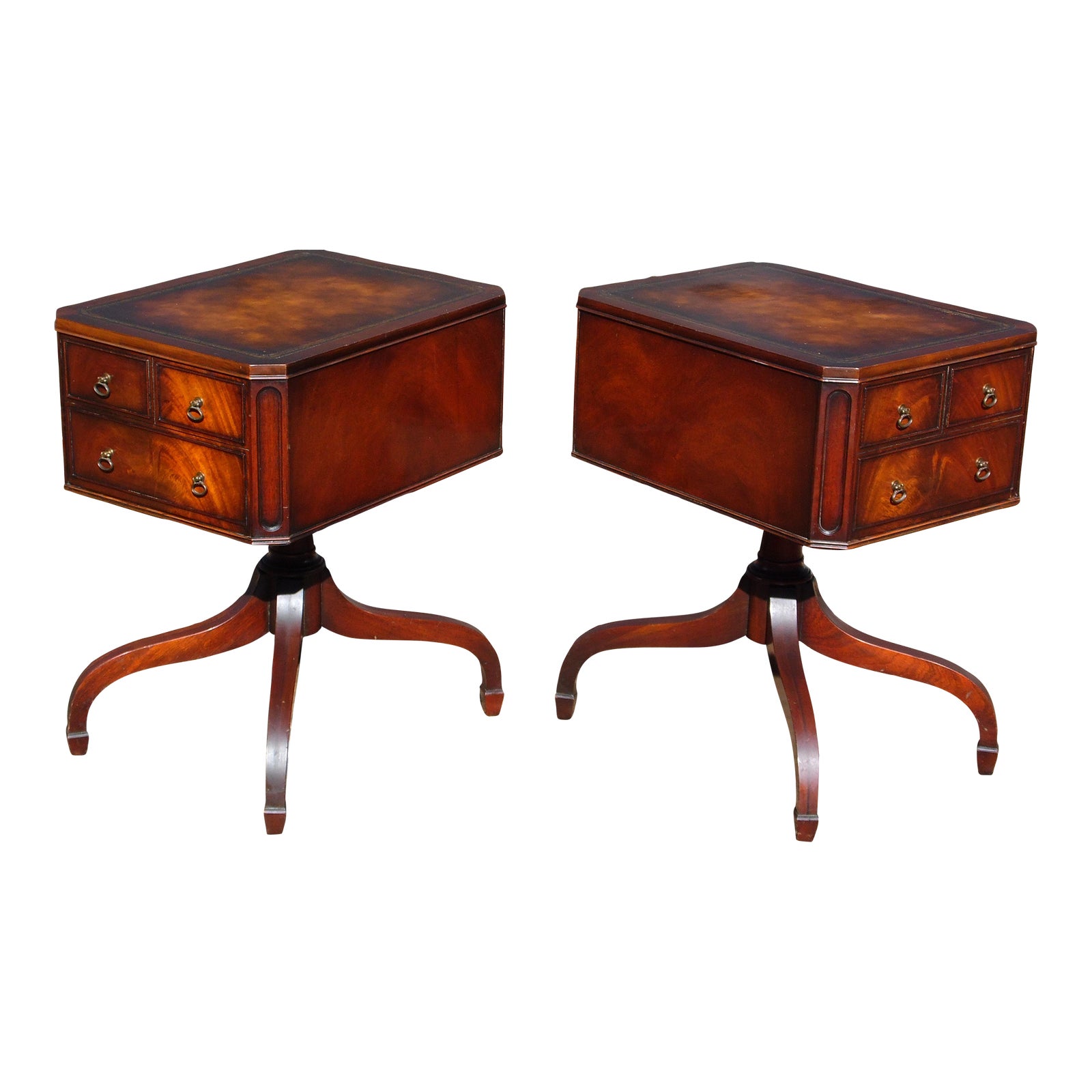Vintage Pair Weiman Federal Regency Mahogany Leather Top End Tables