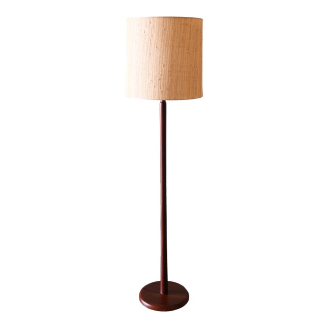1960s Jane and Gordon Martz Walnut Floor Lamp With Original Shade Mid Century Modern For Sale