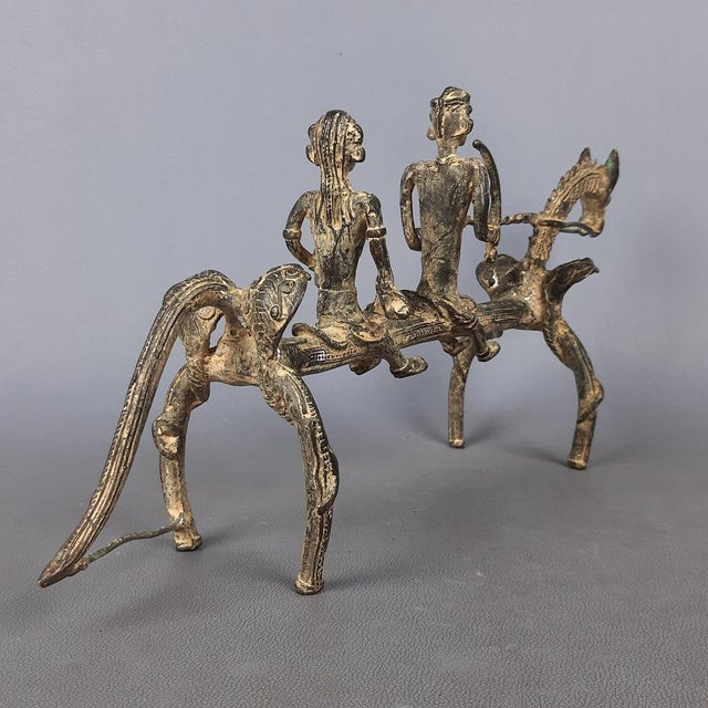 African Bronze Sculpture Horse with Warriors, Early 1900s For Sale - Image 3 of 17