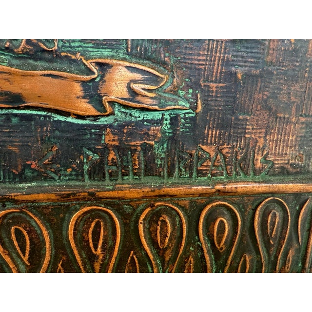 Vintage Mid Century Greek Copper Relief Decorative Panel Artwork by E. Philippakis – Embossed Panel on Wood With Birds and Plant Design For Sale - Image 9 of 11
