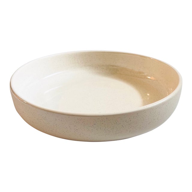 Large Bauer Brusche 14" Speckled White Ceramic Serving Bowl For Sale