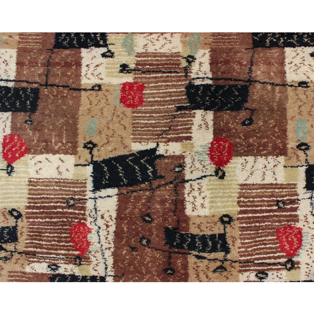 Brown Mid 20th Century Mid-Century Modern Rug With Jagged Stripes and Block Design in Brown and Red For Sale - Image 8 of 12