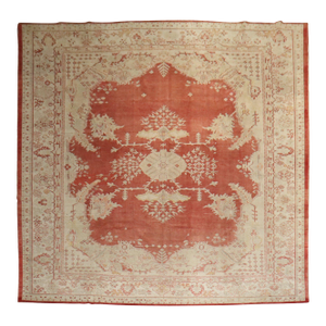 Antique Large Red Oushak Square Rug, 12'4'' X 14'1''