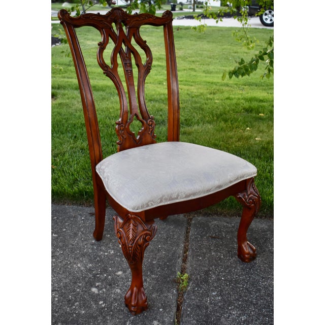 Vtg. Set of Four Heavily Carved Chippendale Style Cherry Side Dining Chairs For Sale - Image 14 of 16
