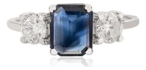 Vintage Inspired Diamond Sapphire Trilogy Ring Size 7 for Her in 14k Gold