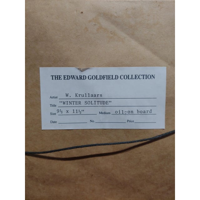 Blue 1900s "Winter Solitude by the Creek Landscape" Oil Painting by William Krullaars For Sale - Image 8 of 10