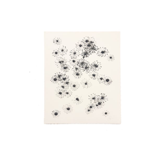 Wood pieces, gesso and ink on paper in white shadow box.