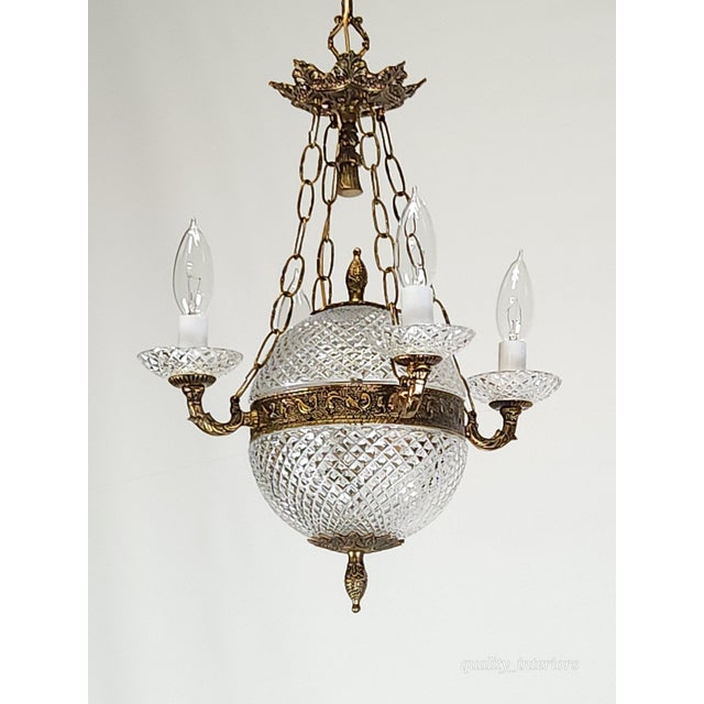 Antique 5 Light Baccarat Style Empire Brass Crystal Chandelier ~ Pair Available For Sale - Image 4 of 11