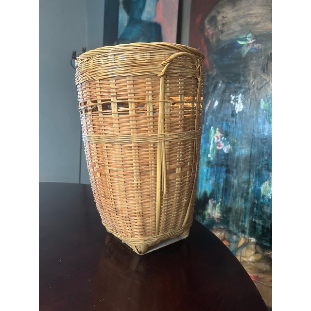 Vintage Tall Woven Split Reed Basket For Sale - Image 11 of 12