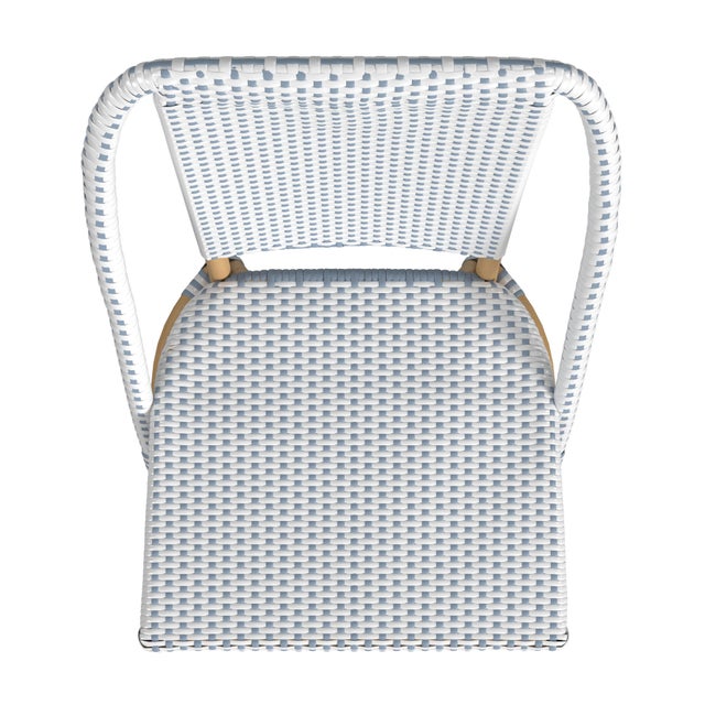 Wood Tobias 18.5 in. Seat Height Outdoor Rattan and Metal Dining Side Chair, White/Sky Blue Dot / Natural Rattan Frame For Sale - Image 7 of 8