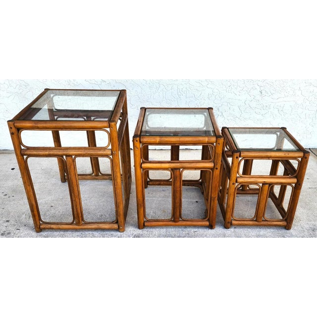 Franco Albini Style Bamboo Nesting Tables For Sale - Image 11 of 14