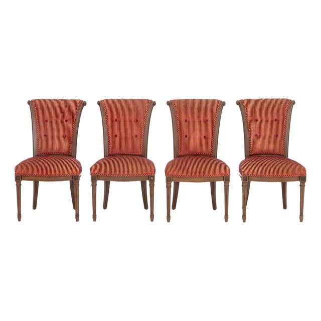 Louis XVI Style Upholstered Dining Chairs, 4 For Sale