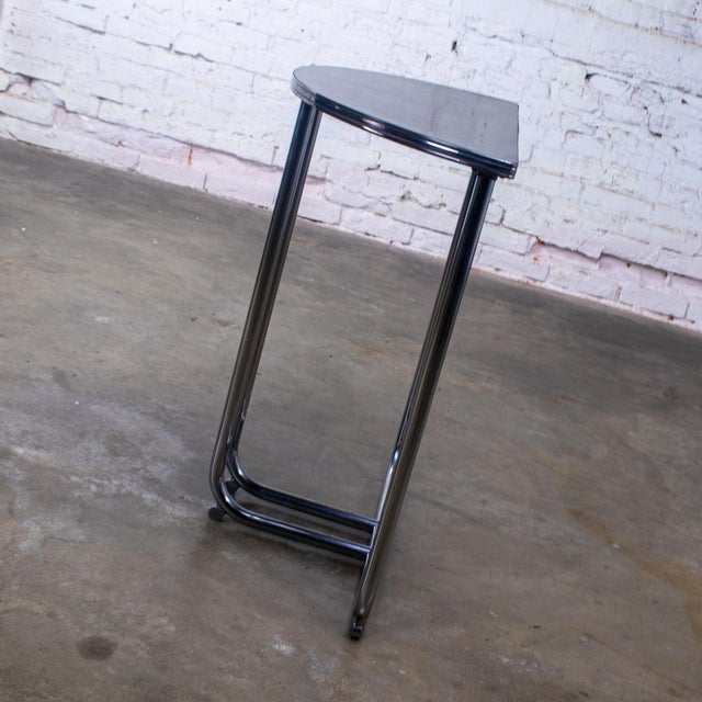 1920-1940’s Art Deco Streamline Moderne Royalchrome Demilune Console Table Chrome Tube Frame & Black Laminate Top For Sale - Image 10 of 18