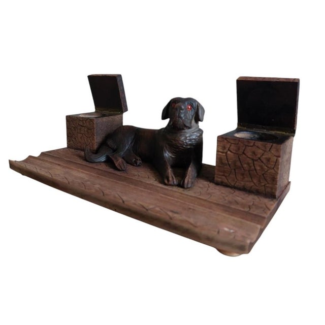 Wood Black Forest Inkwell with Berner Dog, 1950s For Sale - Image 7 of 11