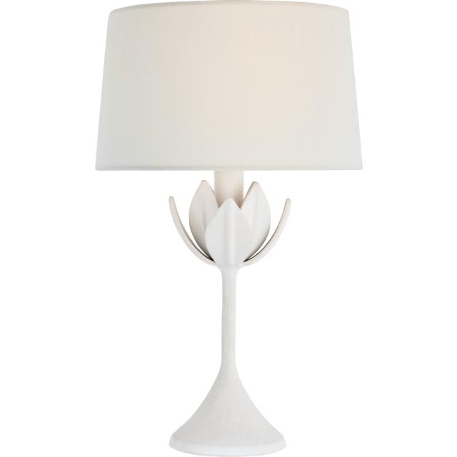 Transitional Julie Neill by Visual Comfort Signature Alberto 17" Cordless Accent Lamp in Plaster White with Linen Shade For Sale - Image 3 of 3