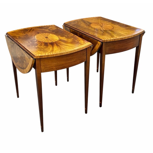 Traditional Late 20th Century Pair of Federal Style Mahogany Inlaid Pembroke Tables by Councill Craftsman For Sale - Image 3 of 12