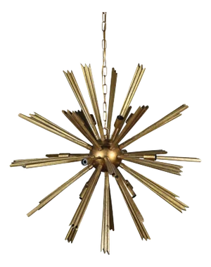 Matthew Izzo Home Starburst Small Pine Wood & Antique Gold Wash Chandelier