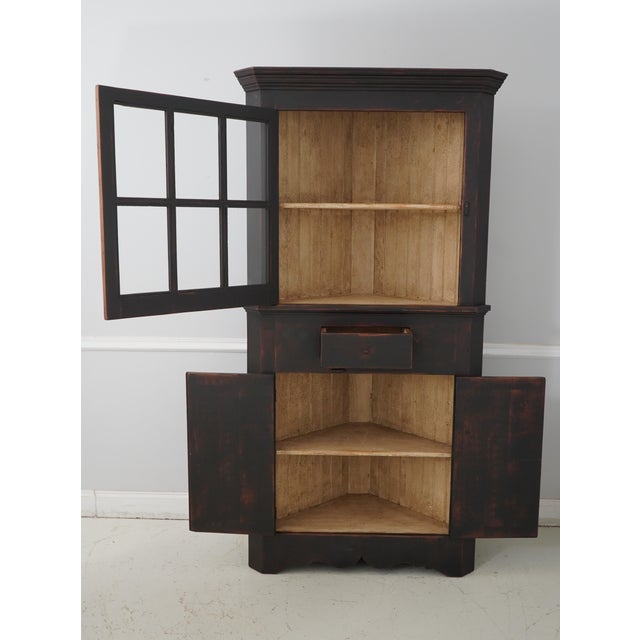 Contemporary Primitive Distressed Finish Contemporary Corner Cabinet For Sale - Image 3 of 12