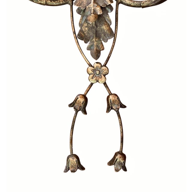 Mid 20th Century Vintage Large Gilt Tole French Neoclassical Bow & Ribbon Bellflower Swag Double Candle Sconce / Holder For Sale - Image 5 of 7