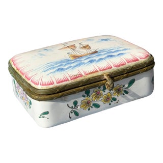 Antique Verve Perrin French Faience Pottery Scenic Box For Sale