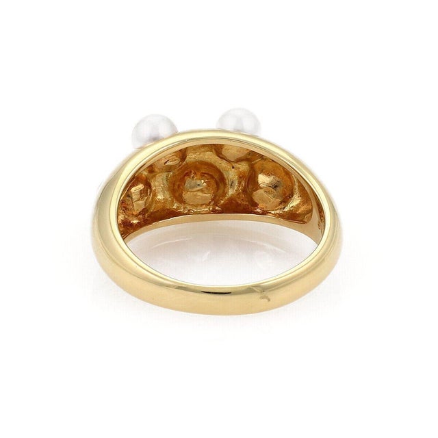 Contemporary Mid 20th Century Mikimoto 5 Akoya Pearls 18k Yellow Gold Dome Band Ring - Size 7.5 For Sale - Image 3 of 4