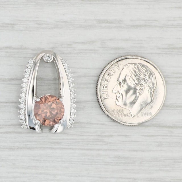 2020s New 2.83ctw Brown Zircon Diamond Pendant 14k White Gold Floating Drop For Sale - Image 5 of 5
