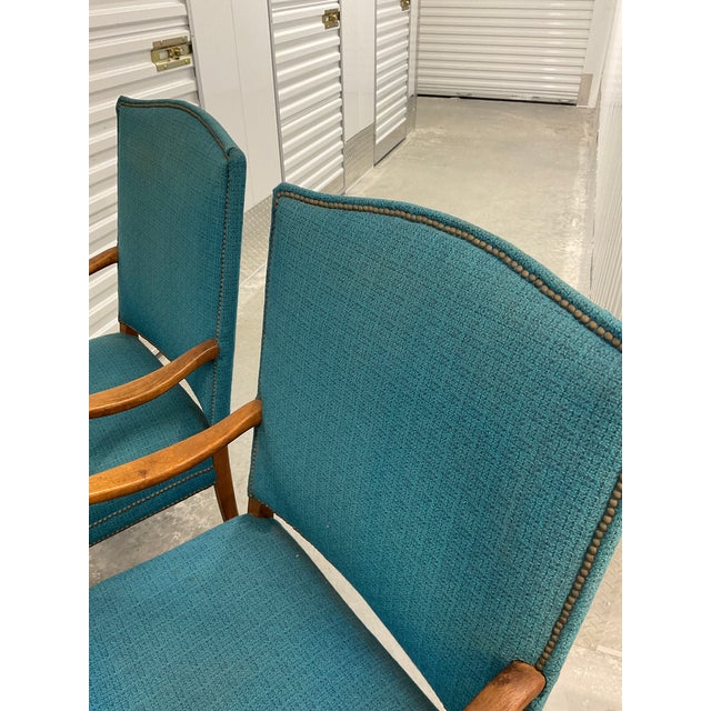 Blue Pair of 1950s Danish Modern Teak Armchairs - Style of Ole Wanscher For Sale - Image 8 of 12