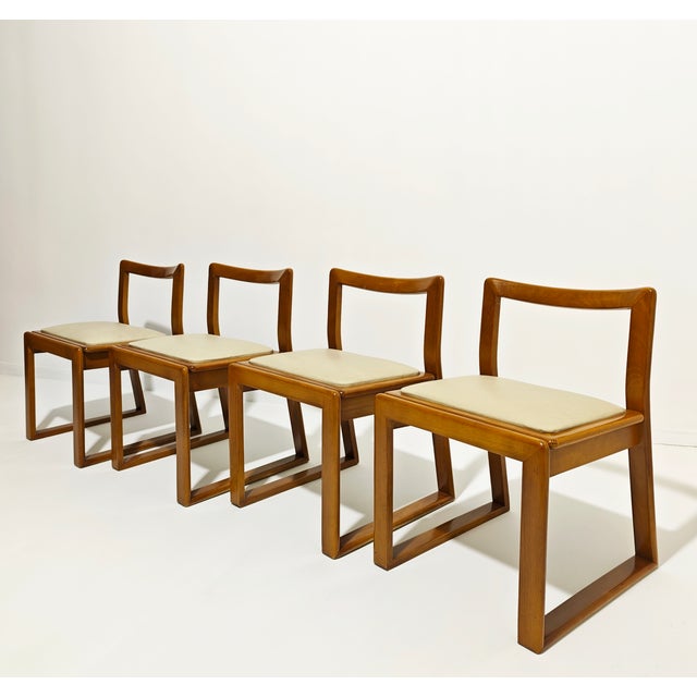 Curved Wood Chairs with Leather Seats, Italy, 1970s, Set of 4 For Sale - Image 11 of 12