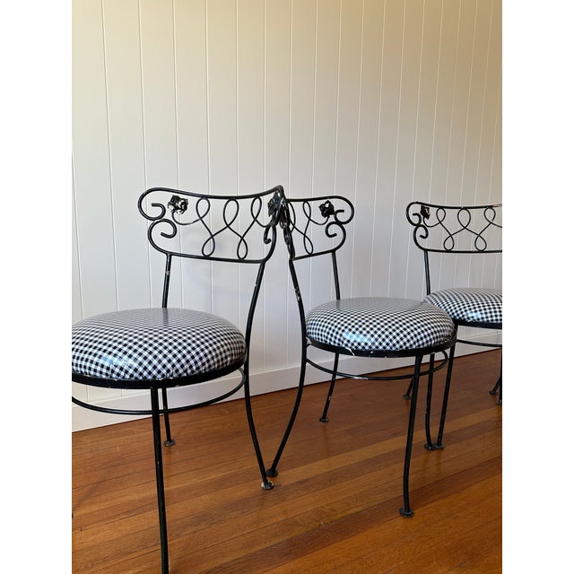 Vintage Wrought Iron Dining Chairs With Gingham Seats, Set of 4 For Sale - Image 11 of 12