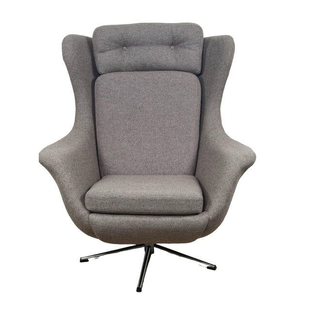 Modern Mid-Century Style High-Back Swivel Wing Lounge Chair For Sale - Image 4 of 18