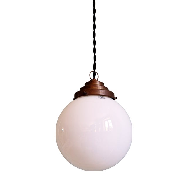 Art Deco Pendant Light in White Opaline Glass from Val Saint-Lambert, Belgium, 1930s For Sale