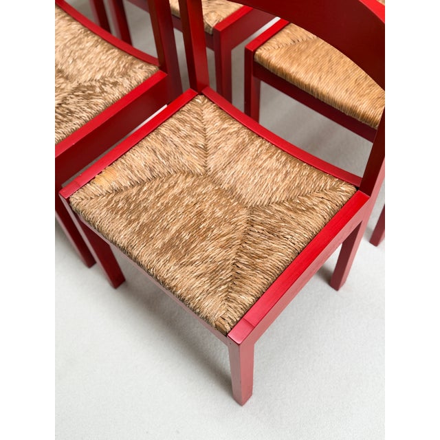 Red Stained Oak and Cane Chairs by Gerard Geytenbeek for ASZ Meubelen, Netherlands, 1960s, Set of 5 For Sale - Image 6 of 16