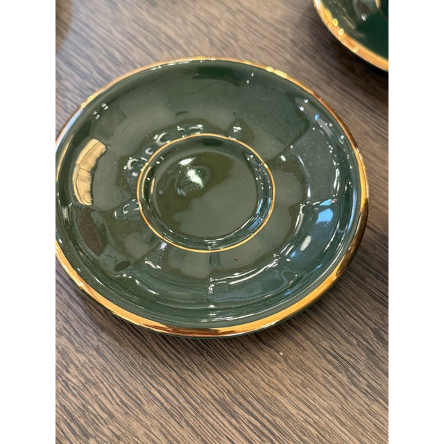 Ceramic Late 20th Century Apilco Green + Gold Bistroware Demitasse Cups + Saucers, Set of Ten For Sale - Image 7 of 12