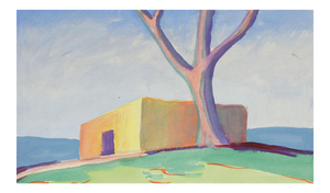 Mid Century Modernist Adobe Landscape Gouache Painting