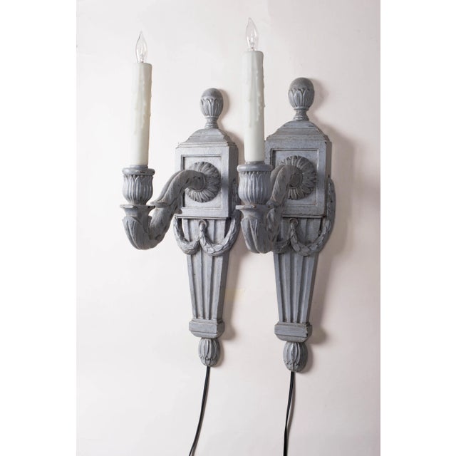 Early 20th Century Early 20th Century Empire Style Painted Wood Sconces - a Pair For Sale - Image 5 of 6