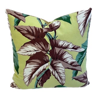 Vintage Retro Begonia Leaf Barkcloth Pillow For Sale