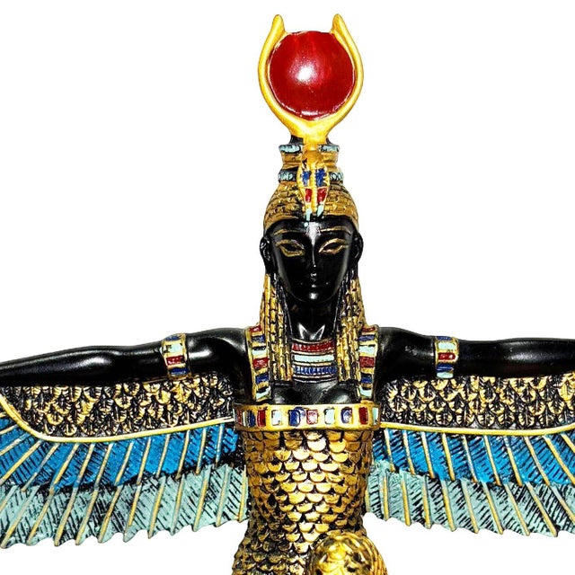 1990s Hand Painted Resin Egyptian Goddess Tabletop Sculpture of Winged Deity Isis For Sale In Los Angeles - Image 6 of 9