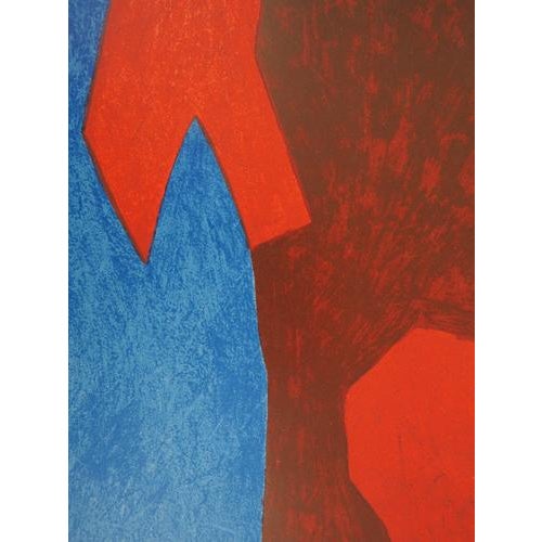 Modern Serge Poliakoff, Blue and Red Composition, Original Lithograph For Sale - Image 3 of 5