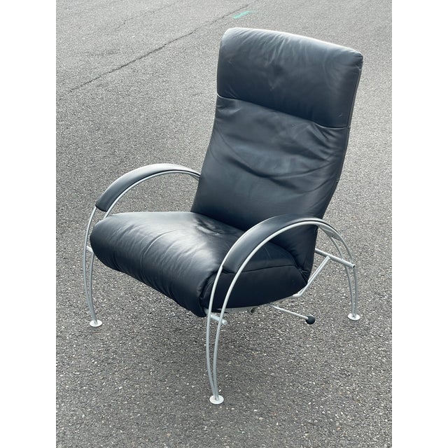 Postmodern Black Leather Lafer Reclining Lounge Chair For Sale - Image 10 of 10