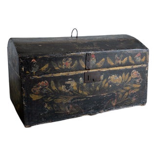 Antique French Floral Painted Folk Art Marriage Chest, Late 18th Century For Sale