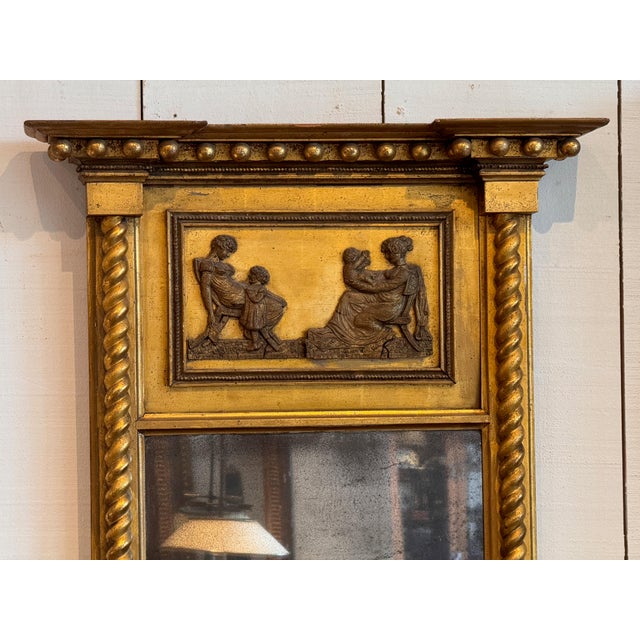 Wood 19th Century Giltwood Trumeau Mirror With Neoclassical Relief Panel For Sale - Image 7 of 10