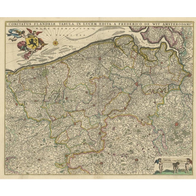 Antique map titled 'County of Flanders Map, Published in Light'. Large map of Flanders, Belgium. Published by F. de Wit,...